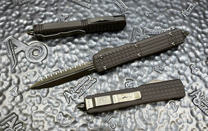 Microtech Ultratech DLC Double Edge Full Serrated, Frag Handle Signature Series 122-3UT-DSH
