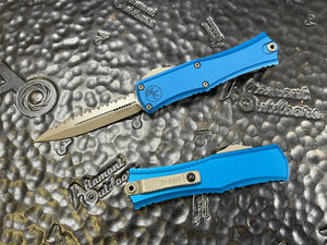 Microtech Hera II Mini D/E Apoc Full Serrated / Blue Handle 1702M-12APBL