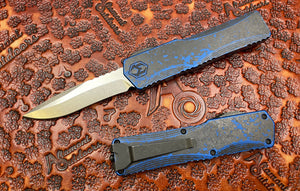 BLADE SHOW WEST SPECIAL -  Heretic Knives Colossus - Stonewashed Recurve,  Breakthrough Blue handle