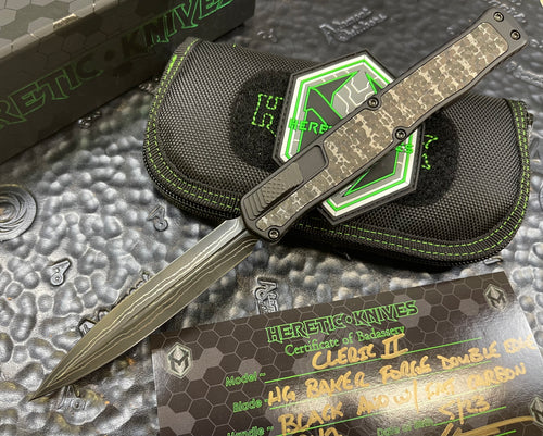 Heretic Knives Custom Cleric II Black Ano w/ Fat Carbon Silver Snake Skin Inlay - Baker Forge Damascus D/E