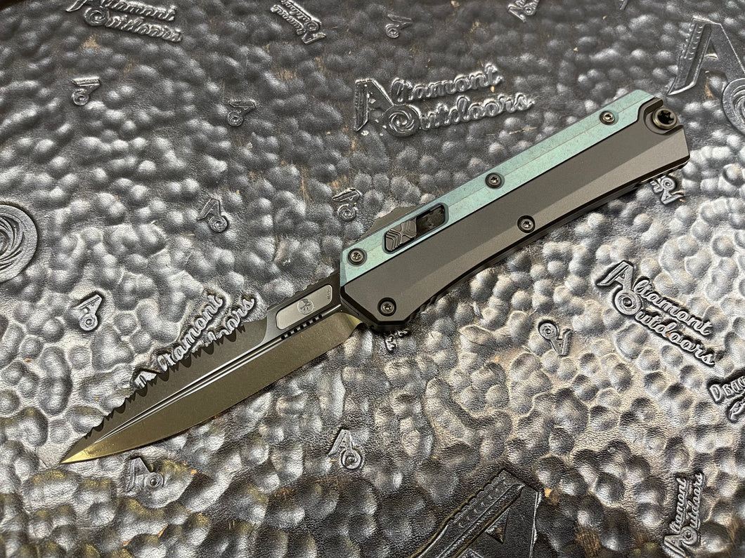 Microtech Glykon D/E DLC Part Serrated Antique Green Accents 184-2DLCAG