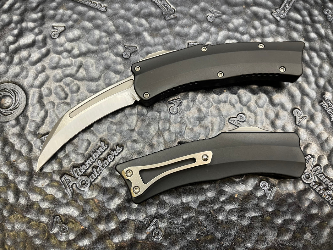 Heretic Knives Roc - S/E Curved Satin Blade, Black Handle H060-1A