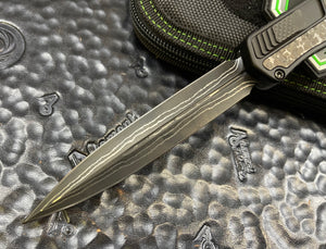 Heretic Knives Custom Cleric II Black Ano w/ Fat Carbon Silver Snake Skin Inlay - Baker Forge Damascus D/E