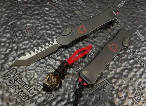 Heretic Knives Hydra Predator Tanto Two-Tone Black Blade, Deep Engraved Reticle, Copper & Silver Bead T/E H006-10A-PRED