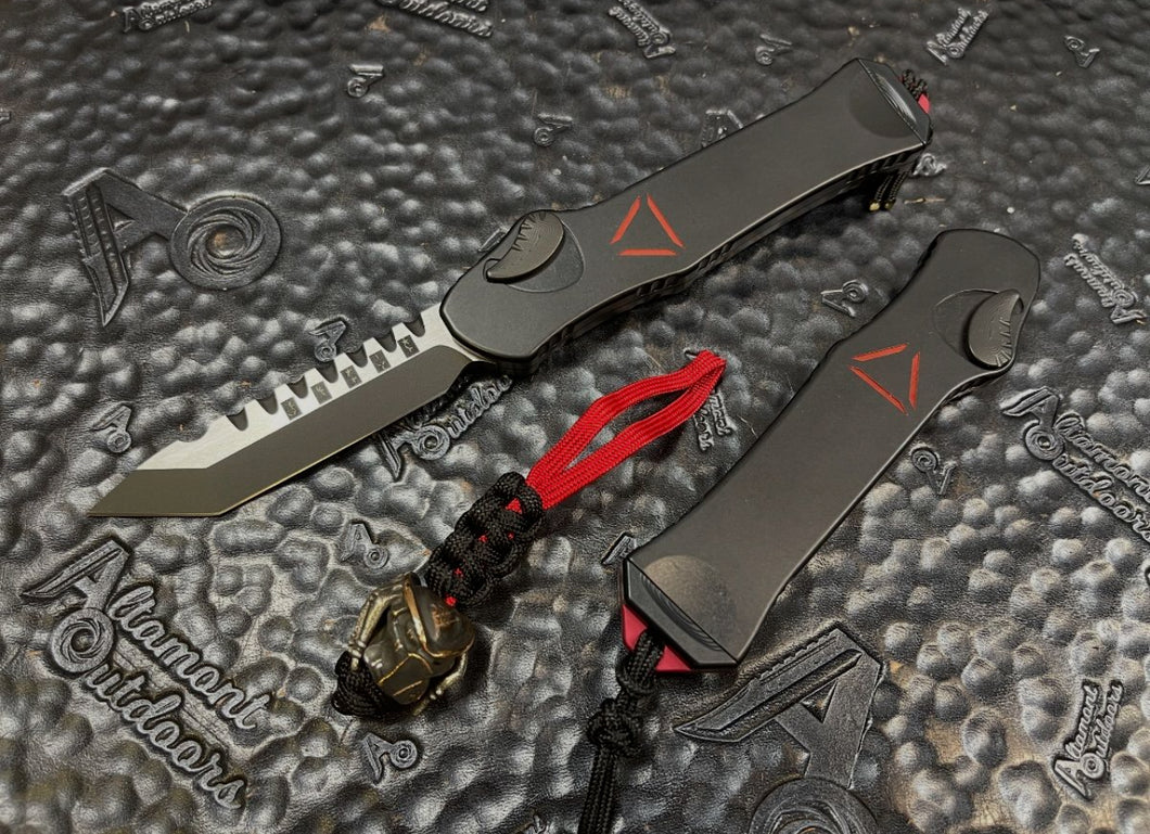 Heretic Knives Hydra Predator Tanto Two-Tone Black Blade, Deep Engraved Reticle, Copper & Silver Bead T/E H006-10A-PRED