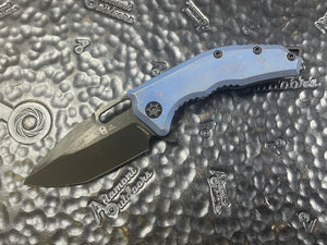 Heretic Knives Medusa Manual Flipper Antique Blue Titanium Handle with DLC Tanto Blade H009-6A-TiBLU