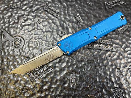 Microtech Combat Troodon Blue Tanto Stonewashed Full Serrated 1144-12BL