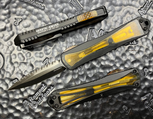 Heretic Knives Manticore E Ultem Inlay, DLC Double Edge Full Serrated, H028-6C-ULTEM