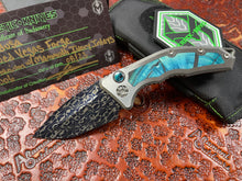 Heretic Knives Custom Medusa Auto Blued Vegas Forge Damascus Titanium w/ Mammoth Ivory Inlays and button S/N 006