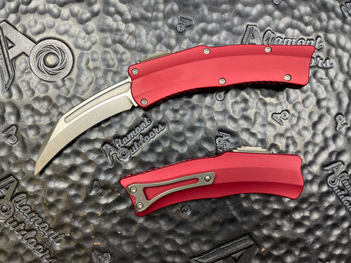 Heretic Knives Roc - S/E Curved Stonewashed Blade, Red Handle H060-2A-RED