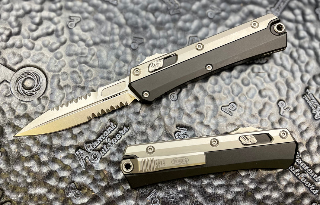 Microtech Glykon D/E Full Serrated Stonewashed OTF Automatic Knife Bla ...