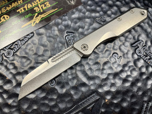 Heretic Knives Custom Prototype Jinn Slipjoint Titanium Scales, Stonewashed Wharncliffe Pre-Owned