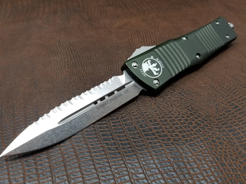 Combat Troodon D/E Full Serrated OD Green Stonewash 142-12OD