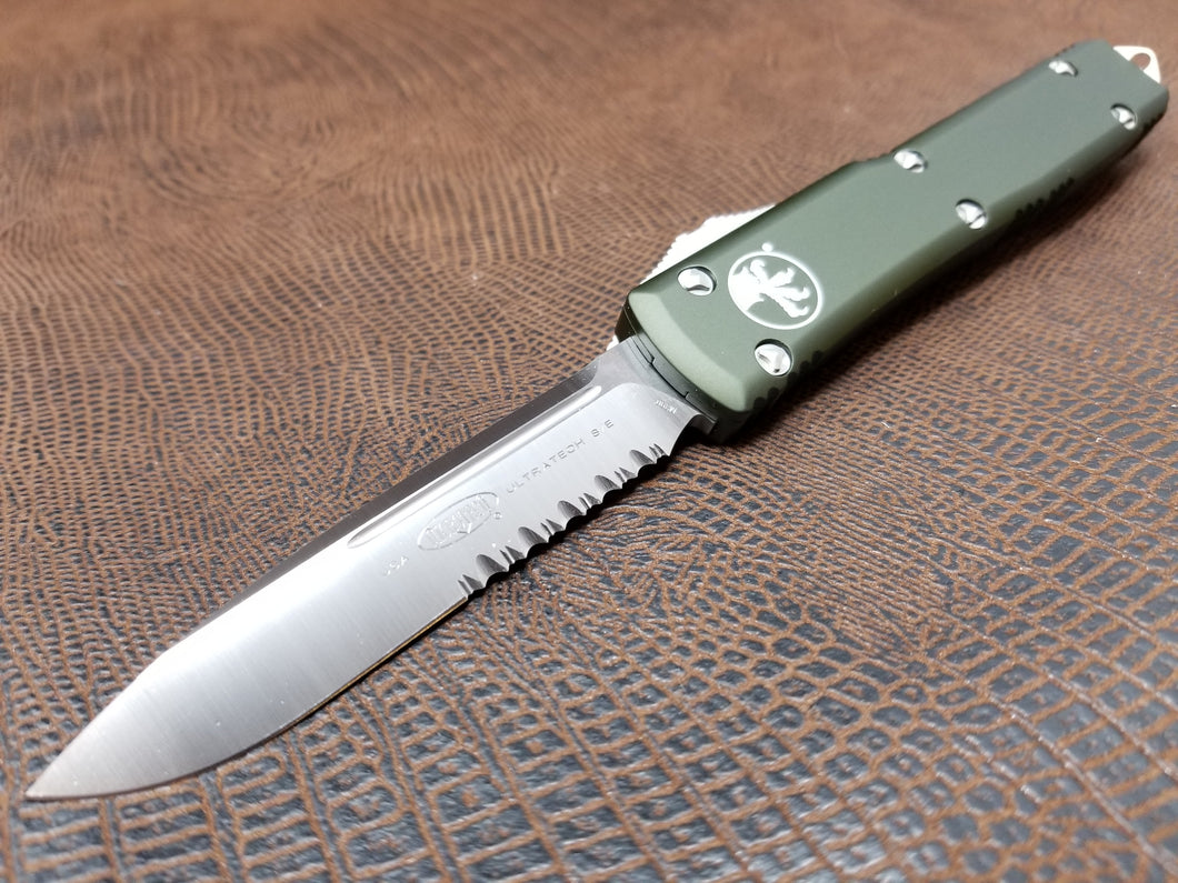 Microtech Ultratech OD Green Part Serrated Satin 121-5OD