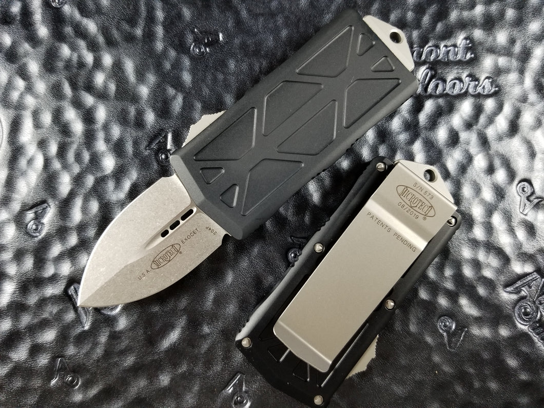 Microtech Exocet Dagger Stonewashed 157-10 California Legal OTF Automatic Knife Money Clip