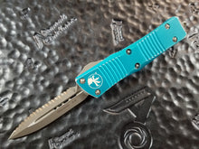 Microtech Troodon Turquoise Distressed D/E Stonewashed Full Serrated 138-12TQ