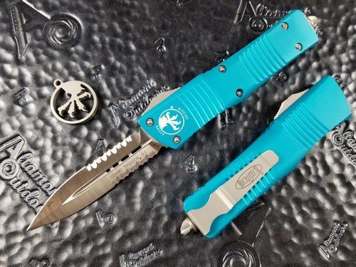 Microtech Combat Troodon D/E Partial Serrated Satin Turquoise 142-5TQ