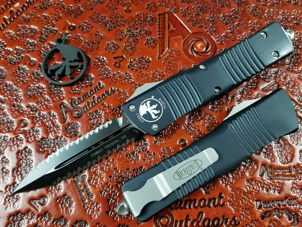 🔥🔥🔥Microtech Combat Troodon Black D/E Double Double Full Serrated 142-D3