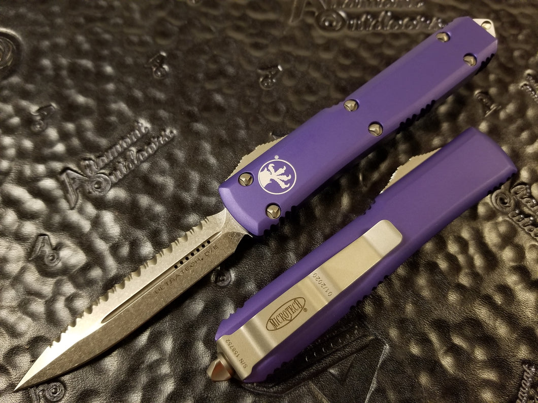 Microtech Ultratech D/E Full Serrated Purple 122-12PU Stonewashed OTF