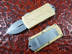 Microtech Exocet Dagger Apocalyptic Champagne Gold 157-10APCG California Legal OTF Automatic Knife Money Clip