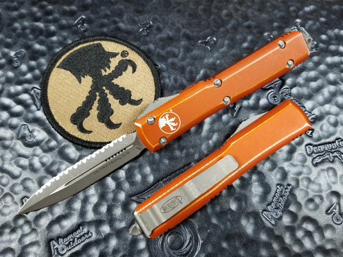 Microtech Ultratech D/E Full Serrated Stonewashed Distressed Orange 122-12DOR Automatic OTF