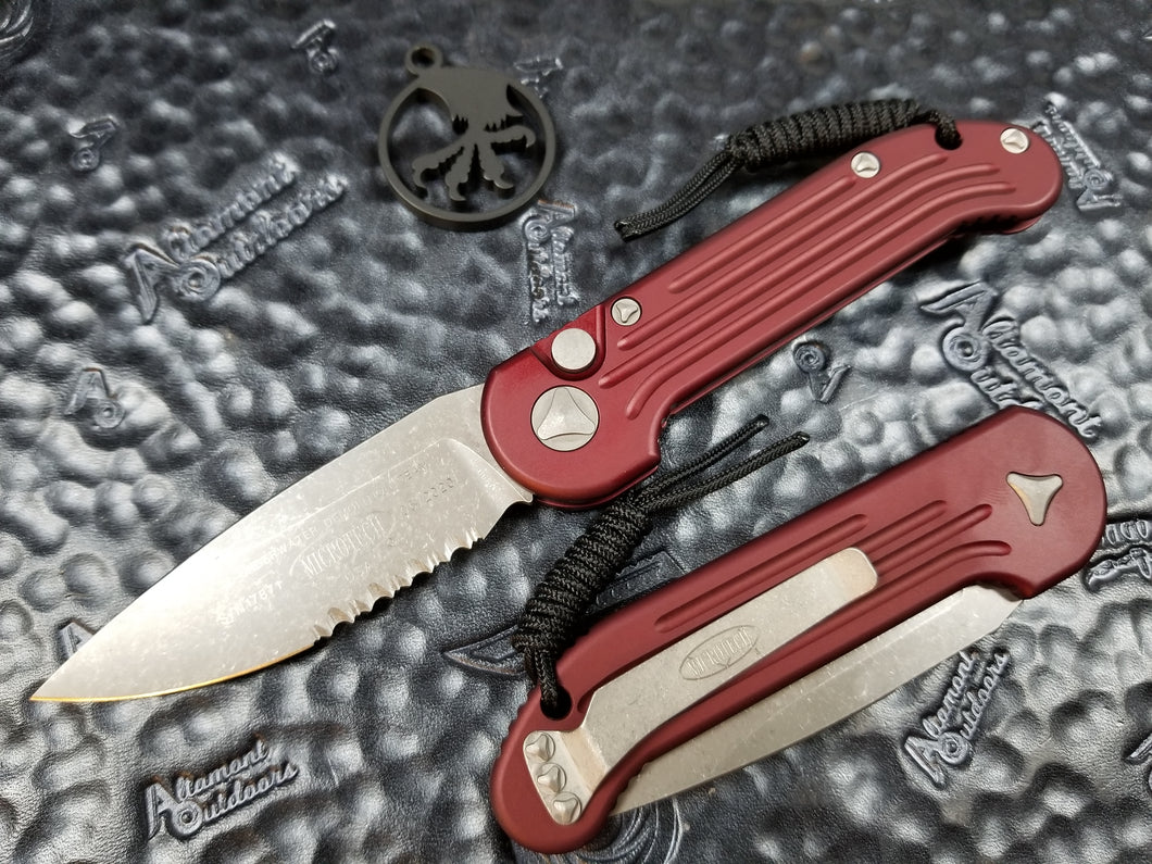 Microtech LUDT Merlot Red Apocalyptic Part Serrated 135-11APMR