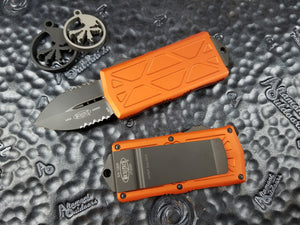 Microtech Exocet Dagger PART SERRATED Orange 157-2OR California Legal OTF Automatic Knife Money Clip