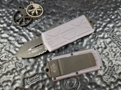 Microtech Exocet Dagger Gray 157-2GY PART SERRATED California Legal OTF Automatic Knife Money Clip
