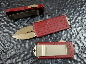 Microtech Exocet Dagger Merlot Red Bronze 157-13MR California Legal OTF Automatic Knife Money Clip