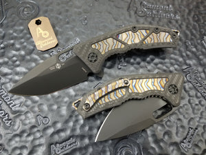 Heretic Knives Medusa Manual Flipper Carbon Fiber Handle with Flamed Ti Inlay, DLC Tanto, Flamed Ti Backstrap & Clip
