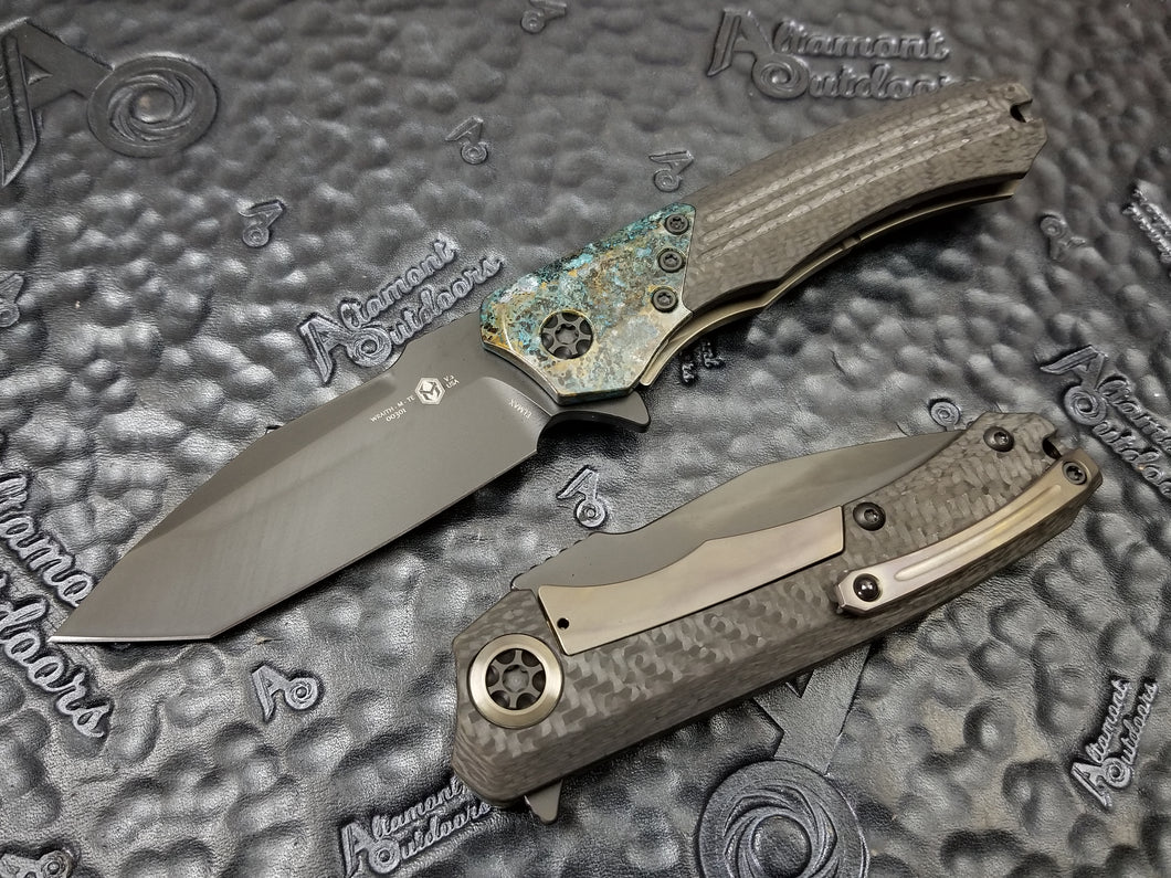 Heretic Knives Wraith Manual Flipper Carbon Fiber Handle with Chemtina Bolster, DLC Tanto