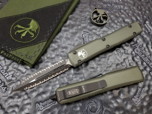 Microtech Ultratech 122-D3OD OD Green Double Edge Full Serrated both sides (Double Double)