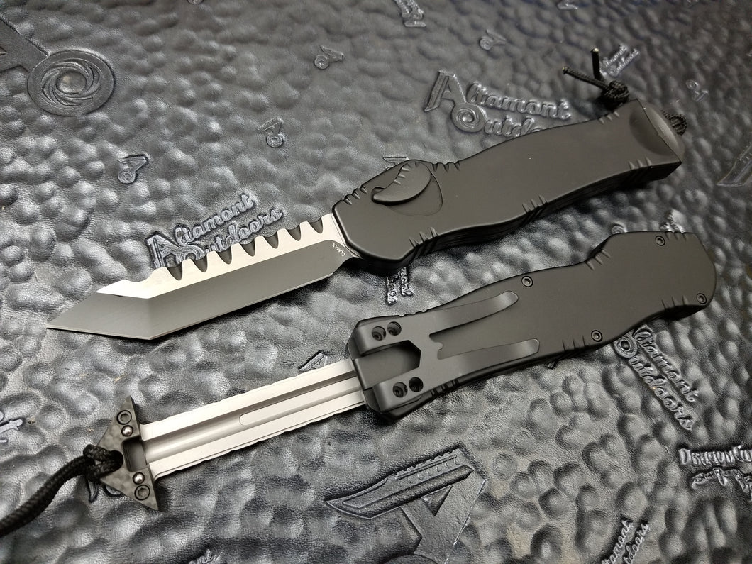 Heretic Knives Hydra Black Handle Two-Tone DLC Blade Tanto