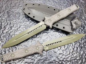 Heretic Knives Nephilim Double Edge Fixed Blade OD Green Carbon Fiber Scales