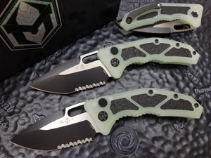 Heretic Knives MEDUSA Auto Jade Green G-10 Handle Two-Tone Tanto PART SERRATED.   H011-10B-JADE