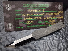 Heretic Knives Custom Manticore S Tanto Two-Tone Stealth Polish, Full CF Handle, Blue Ti Hardware S/N 003
