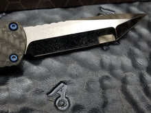 Heretic Knives Manticore S Custom Tanto Two-Tone Stealth Polish Cracked Ice, Full CF Handle, Blue Ti Hardware S/N 002