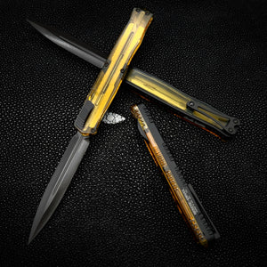 Heretic Knives Cleric II - Black ANO Chassis w/ Ultem inlay, Ultem Top Cover, DLC Double Edge Magnacut blade  H020-6A-ULTEM