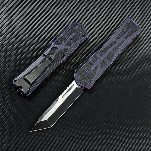 Heretic Knives Colossus Battleworn Black T/E, Breakthrough Purple handle, BW Black Clip & Hardware H040-14A-BRKPU   TANTO