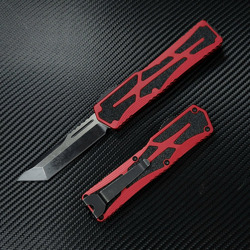 Heretic Knives Colossus Battleworn  T/E, RED handle, BW Black Clip & Hardware H040-14A-RED  TANTO