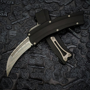 Heretic Knives Roc - S/E Curved Satin Blade, Black Handle H060-1A