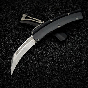 Heretic Knives Roc - S/E Curved Stonewashed Blade, Black Handle H060-2A