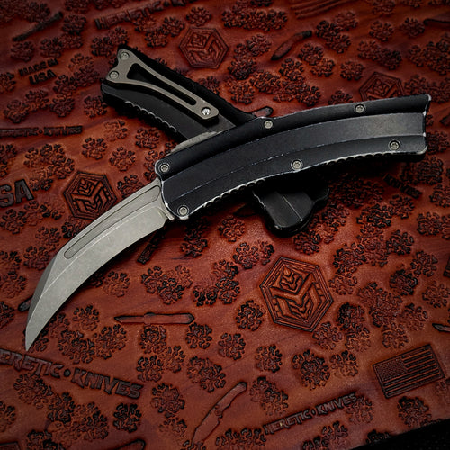 Heretic Knives Roc - S/E Curved Battleworn Blade, Battleworn Black Handle H060-5A-Battle