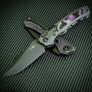Heretic Knives Wraith Auto DLC Blade and Hardware, Purple Camo Carbon Fiber Handle H000-6A-PUCF