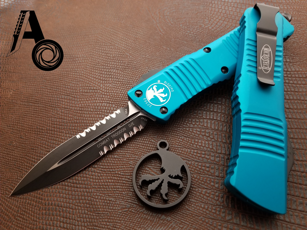 Microtech Combat Troodon D/E Partial Serrated Turquoise 142-2TQ