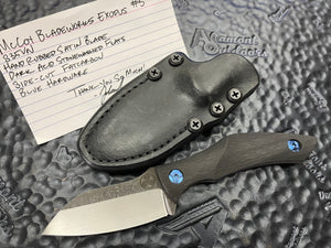 McCoy Bladeworks Exodus Side-Cut Fat Carbon handle, Hand Rubbed Satin Blade with Dark Acid Flats, Blue Hardware