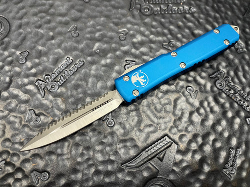 Microtech Ultratech Blue D/E Satin 122-6BL Full Serrated