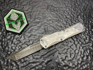 Heretic Knives Custom Colossus Tanto Vegas Forged Damascus, Hand Rubbed Stainless w/ Mother of Pearl Inlay