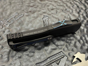 Marfione Custom Knives HERA Double Edge Mirror Polished, Blue Ti Hardware, Tritium Insert in button  *Prototype*