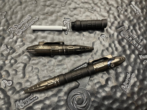 Heretic Thoth Tactical Pen DLC Titanium Cap & Tail w/ Black Ano Barrel, Blue Ti Bolt, DLC Ti Clip H038-DLC